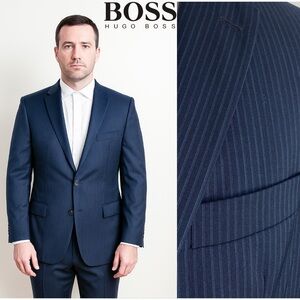 Hugo Boss Wool Men's Blue Pinstriped Blazer Sport Coat Jacket Formal Office 40R